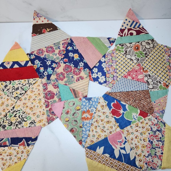 Vintage Handmade Quilt Blocks 4 Point Star 105 Pcs Plus 8 Point Stars Stack - Picture 5 of 10